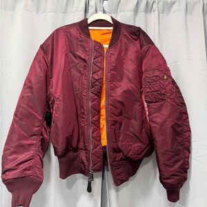 Alpha Industries Burgundy Bomber Jacket with Orange Lining
